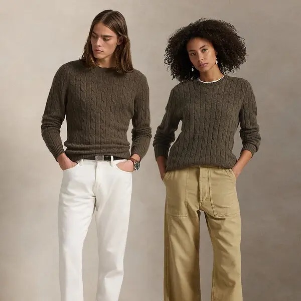 Olive Green Polo Ralph Lauren Cashmere Cable-Knit Sweater S/M